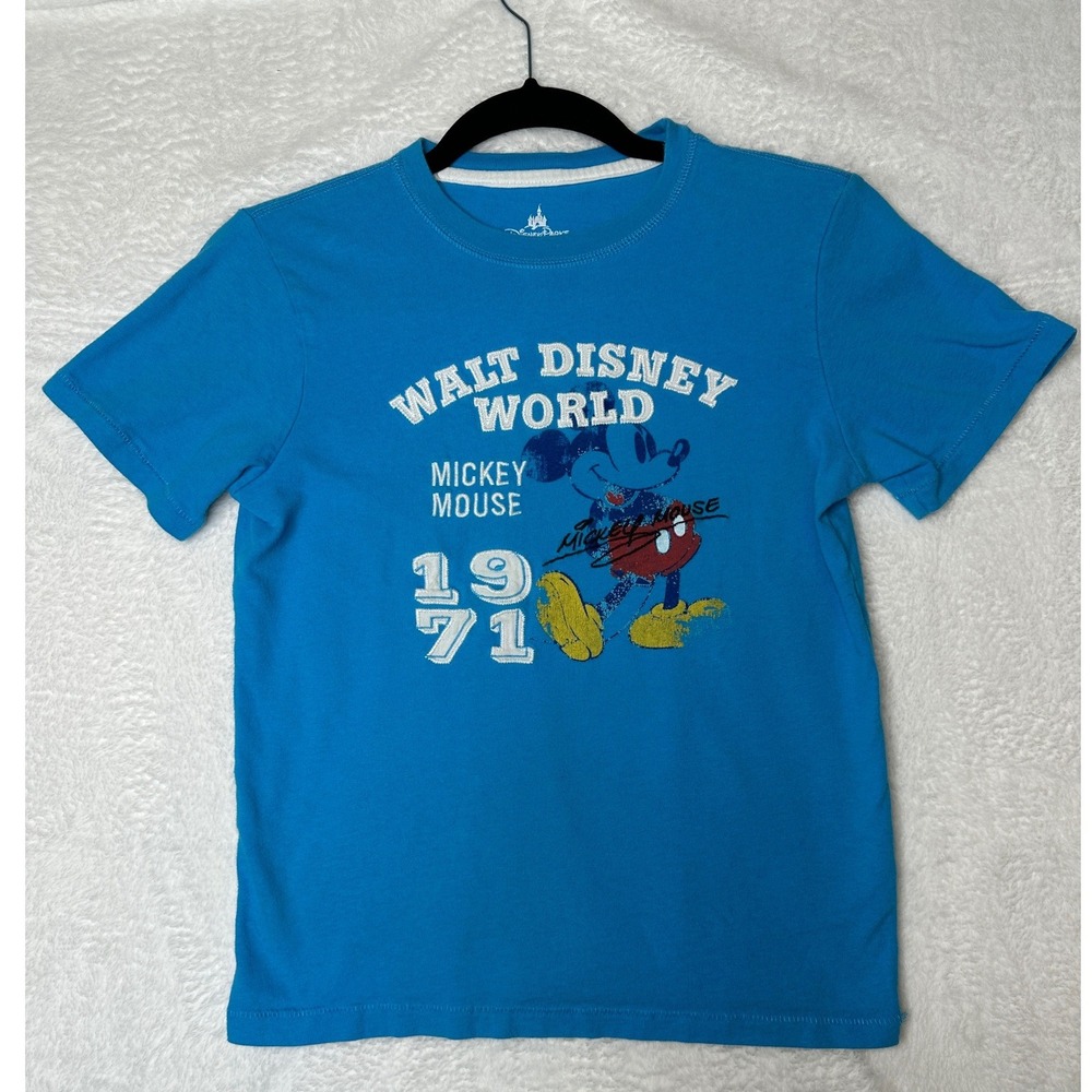 Disney Parks Mickey Mouse T-Shirt Youth Medium Blue Walt Disney World 1971